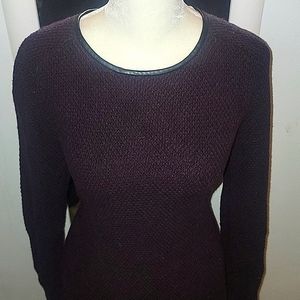 Warm, Cozy Purple Sweater Dress with Faux Leather Trim